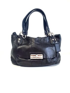 Coach Black Leather Shoulder Bag with Front Turnlock